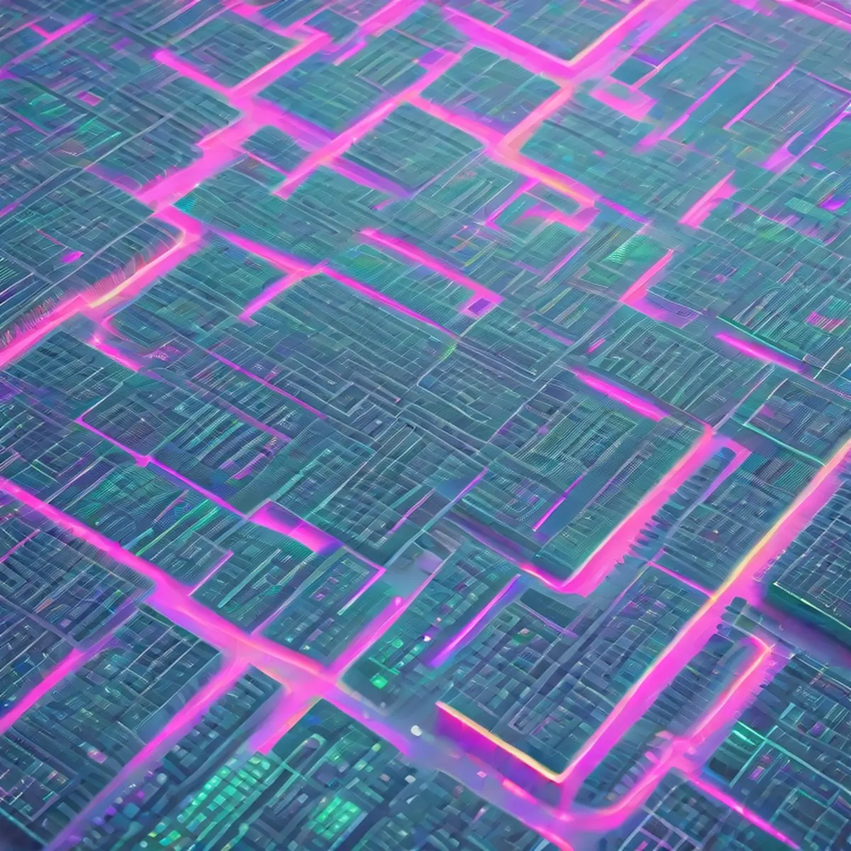 Top-down view of an organized digital circuit grid representing market transparency