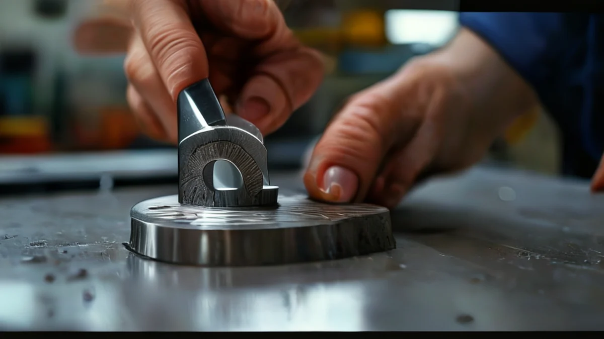 Digitale Kaliper misst den Durchmesser eines Metallbolts.