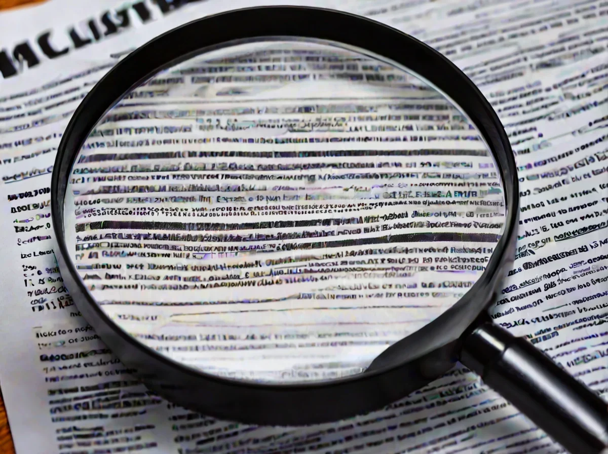 Una lupa sobre el texto impreso en un documento blanco