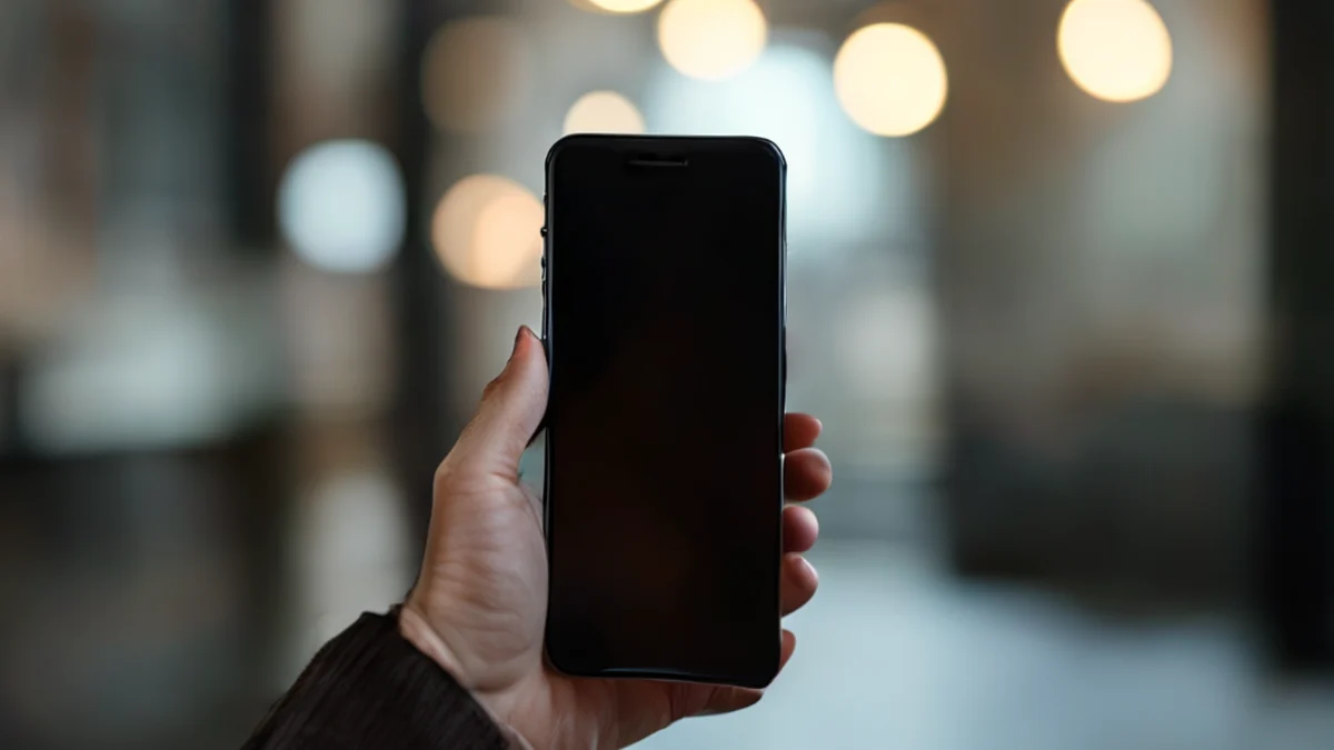 Een persoon houdt een smartphone in de hand.