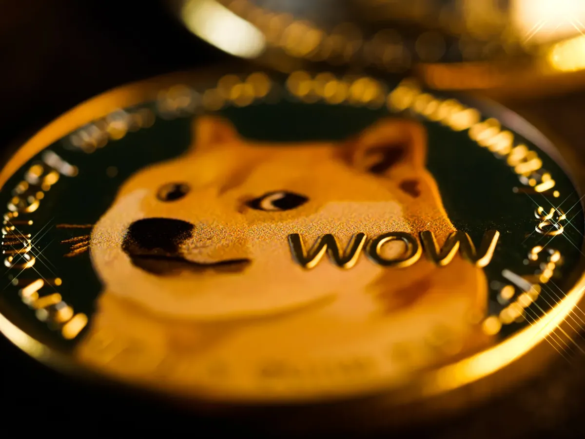 도지코인 코인의 가까운 줄거리에서 'WOW' 텍스트와 셰바 인우 이미지가 강조됩니다.